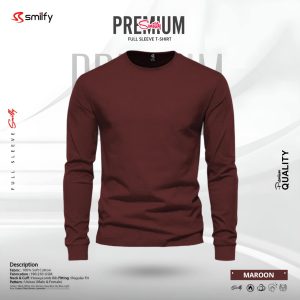 <br>𝐏𝐫𝐞𝐦𝐢𝐮𝐦 𝐅𝐮𝐥𝐥 𝐒𝐥𝐞𝐞𝐯𝐞 𝐓-𝐒𝐡𝐢𝐫𝐭<br> Color- Maroon