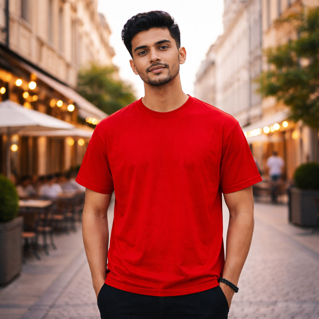 <br>𝐏𝐫𝐞𝐦𝐢𝐮𝐦 𝐇𝐚𝐥𝐟 𝐒𝐥𝐞𝐞𝐯𝐞 𝐓 𝐒𝐡𝐢𝐫𝐭</br> Color- Red - Image 2