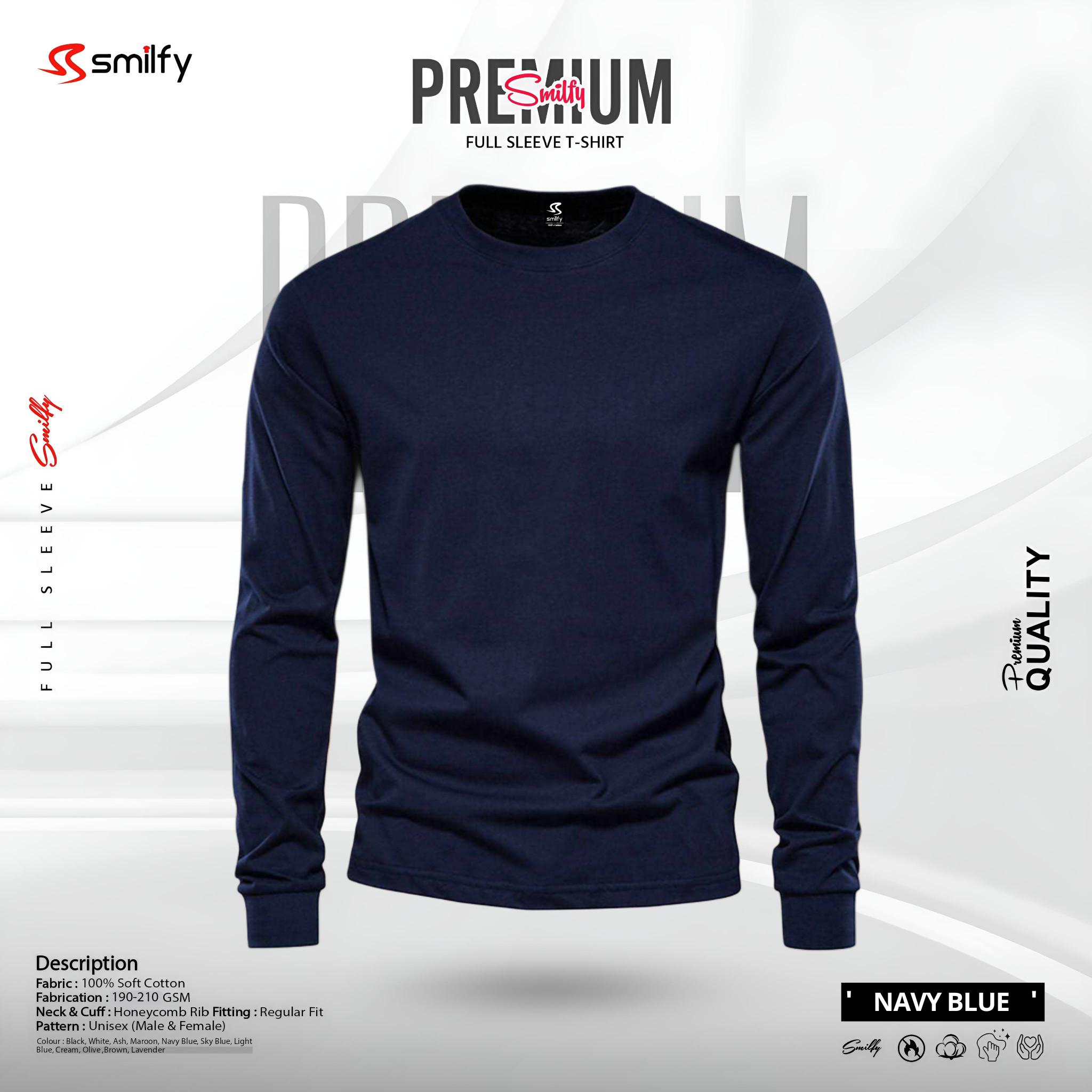<br>𝐏𝐫𝐞𝐦𝐢𝐮𝐦 𝐅𝐮𝐥𝐥 𝐒𝐥𝐞𝐞𝐯𝐞 𝐓-𝐒𝐡𝐢𝐫𝐭<br> Color- Navy Blue