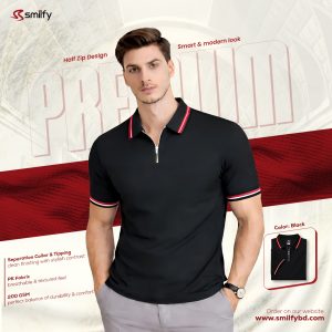 <br>𝐇𝐚𝐥𝐟 𝐙𝐢𝐩 𝐏𝐨𝐥𝐨 𝐒𝐡𝐢𝐫𝐭<br>Color: Black<br>