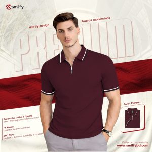 <br>𝐇𝐚𝐥𝐟 𝐙𝐢𝐩 𝐏𝐨𝐥𝐨 𝐒𝐡𝐢𝐫𝐭<br>Color: Maroon